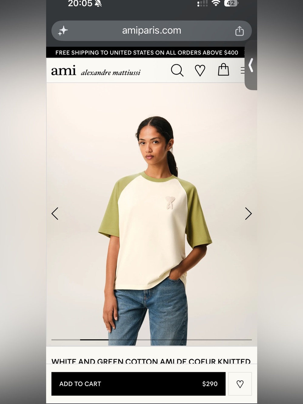 Ami Cream Tee with Olive Raglan Sleeves
